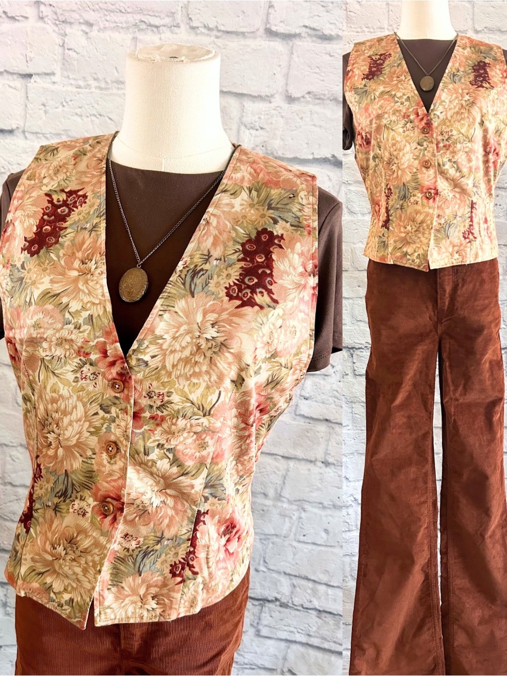 Vintage Handmade Vest Fall Floral Button Cottagecore Grunge Victorian 90s Fairy